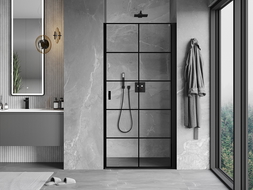 Mexen Mist-B sprchové dvere výklopné pravé 100 cm, čierna mriežka, čierne - 8A2-100-000-70-77-P