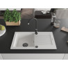 Mexen Pablo granitový drez 1-komorový s odkvapkávačom 752 x 436 mm, biely, čierny sifón - 6510751010-20-B