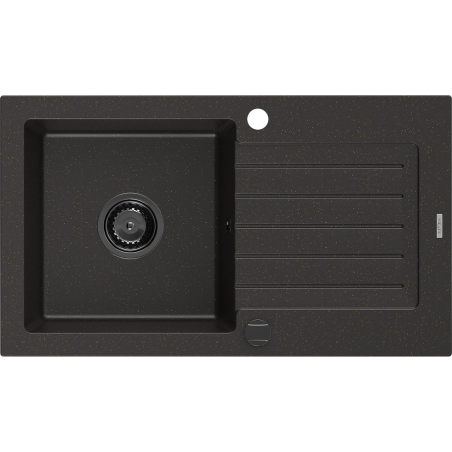 Mexen Pablo granitový drez s 1 komorou a odkvapkávačom 752 x 436 mm, čierny/zlatý metalik, čierny sifón - 6510751010-75-B