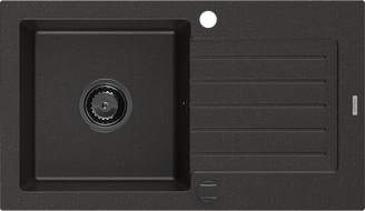 Mexen Pablo granitový drez s 1 komorou a odkvapkávačom 752 x 436 mm, čierny/zlatý metalik, čierny sifón - 6510751010-75-B