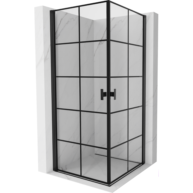 Mexen Mist-B Duo sprchová kabína otváracia 90 x 90 cm, čierna mriežka, čierna - 8A2-090L-090P-70-77
