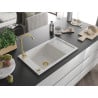 Mexen Elias granitový jednokomorový drez s odkvapkávačom 795 x 480 mm, Biela, Sifón Zlatá - 6511791005-20-G