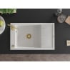 Mexen Elias granitový jednokomorový drez s odkvapkávačom 795 x 480 mm, Biela, Sifón Zlatá - 6511791005-20-G