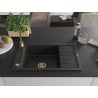 Mexen Elias žulový drez s 1 komorou a odkvapkávačom 795 x 480 mm, čierny/zlatý metalík, sifón zlatý - 6511791005-75-G