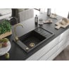 Mexen Elias žulový drez s 1 komorou a odkvapkávačom 795 x 480 mm, čierny/zlatý metalík, sifón zlatý - 6511791005-75-G