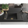 Mexen Elias granitový drez 1-komorový s odkvapkávačom 795 x 480 mm, čierny kropený, zlatý sifón - 6511791005-76-G