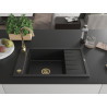 Mexen Elias granitový drez 1-komorový s odkladacou plochou 795 x 480 mm, čierny, sifón zlatý - 6511791005-77-G