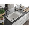 Mexen Elias granitový drez s 1 komorou a odkvapkávačom 795 x 480 mm, biely, čierny sifón - 6511791005-20-B
