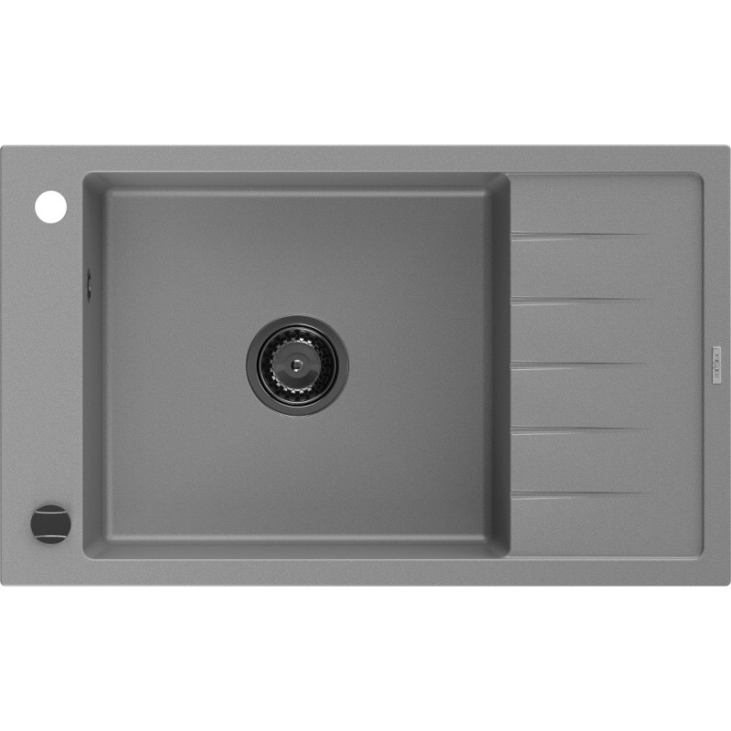 Mexen Elias granitový drez 1-komorový s odkvapkávačom 795 x 480 mm, sivý, čierny sifón - 6511791005-71-B