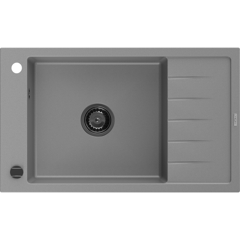 Mexen Elias granitový drez s odkvapkávačom, 1-komorový, 795 x 480 mm, sivý, čierny sifón - 6511791005-71-B