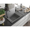 Mexen Elias granitový drez s odkvapkávačom, 1-komorový, 795 x 480 mm, sivý, čierny sifón - 6511791005-71-B