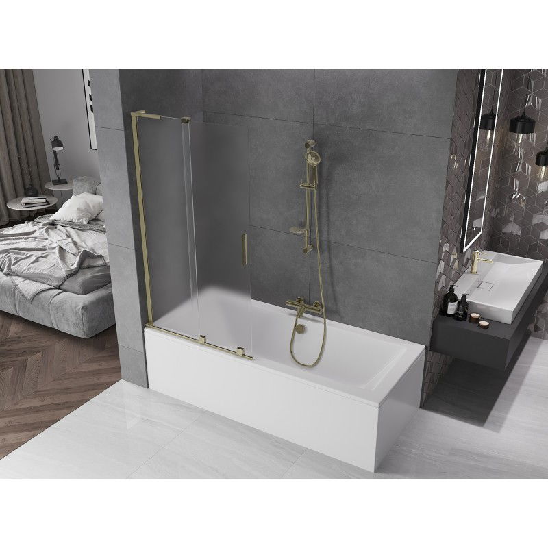 Mexen Velar L vaňová stena 2-krídlová posuvná 90 x 150 cm, matná, zlatá - 896-090-003-31-50