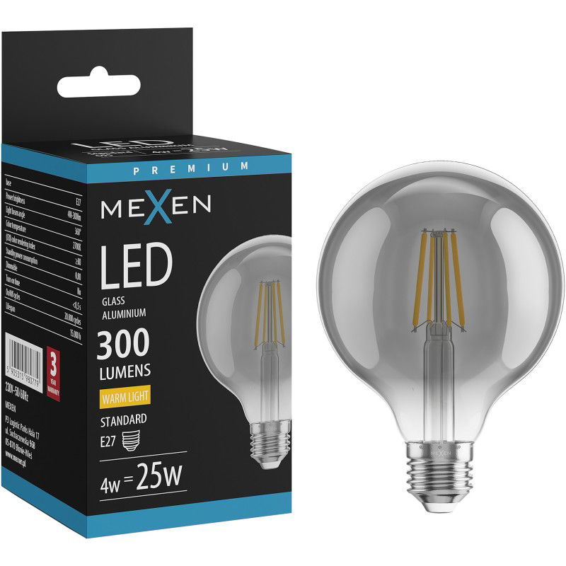 Mexen Vintis LED vlákno žiarovka E27, G95, 4W, Teplá - 2700K, 300 lm, dymová - L157-E27-0427-70