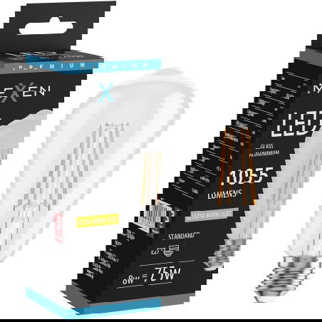 Mexen Vintis Filamentová LED žiarovka E27, ST64, 8W, Teplá - 2200K, 1055 lm, číra - L152-E27-0822-00