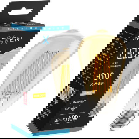 Mexen Vintis LED žiarovka s vláknom E27, ST64, 10W, Teplá - 2700K, 910 lm, jantárová - L152-E27-1027-50