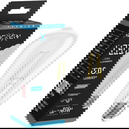 Mexen Vintis LED filamentná žiarovka E27, ST64, 6W, Studená - 6500K, 720 lm, číra - L152-E27-0665-00