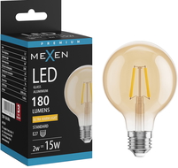 Mexen Vintis Filamentová LED žiarovka E27, G80, 2W, Teplá - 2200K, 180 lm, jantár - L155-E27-0222-50
