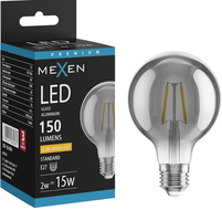 Mexen Vintis LED žiarovka s vláknom E27, G80, 2W, Teplá - 2200K, 150 lm, dymová - L155-E27-0222-70