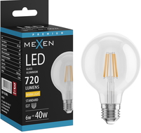 Mexen Vintis LED žiarovka filament E27, G80, 6W, Teplá - 2700K, 720 lm, priehľadná - L155-E27-0627-00