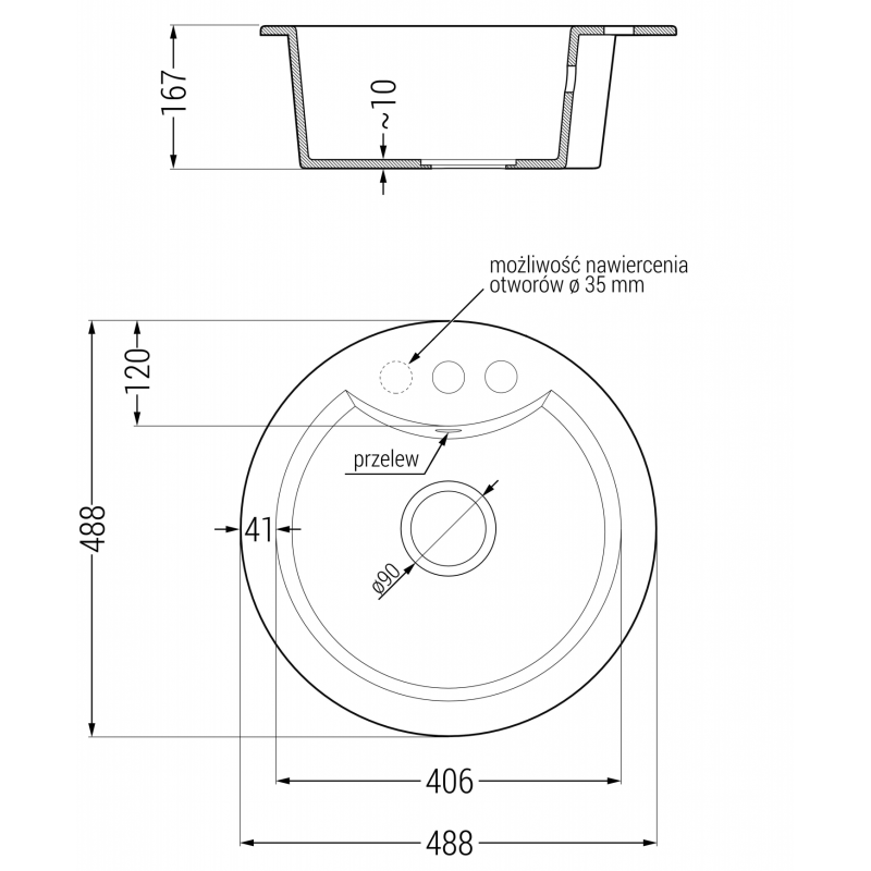 Mexen Diego granitový drez s 1 komorou 488 x 480 mm, béžový, sifón čierny - 6512481000-69-B