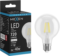 Mexen Vintis LED filamentová žiarovka E27, G80, 6W, Neutrálna - 4000K, 720 lm, číra - L155-E27-0640-00