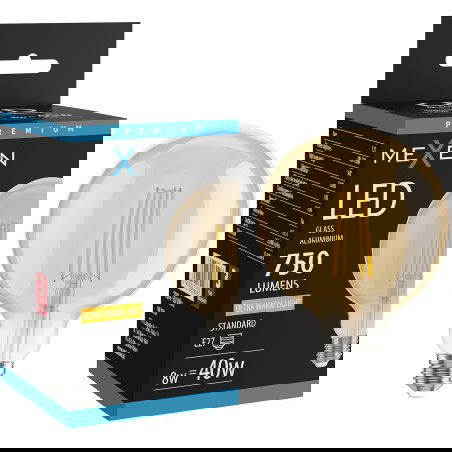 Mexen Vintis Žiarovka filament LED E27, G125, 8W, Teplá - 2200K, 750 lm, jantárová - L158-E27-0822-50