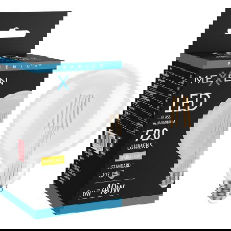 Mexen Vintis LED vláknová žiarovka E27, G125, 6W, Teplá - 2700K, 720 lm, číra - L158-E27-0627-00