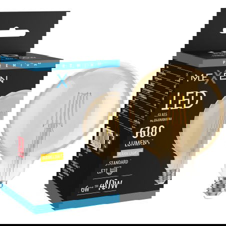 Mexen Vintis Žiarovka filament LED E27, G125, 6W, Teplá - 2700K, 600 lm, jantárová - L158-E27-0627-50