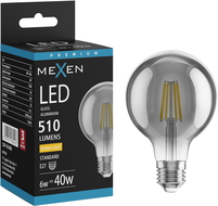 Mexen Vintis LED žiarovka vlákno E27, G80, 6W, Teplá - 2700K, 510 lm, dymová - L155-E27-0627-70