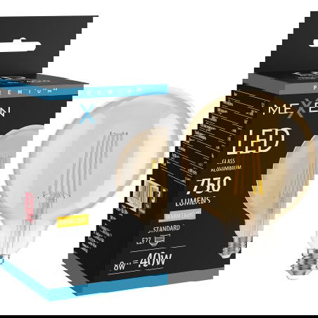 Mexen Vintis LED žiarovka s vláknom E27, G125, 8W, Teplá - 2700K, 750 lm, jantárová - L158-E27-0827-50
