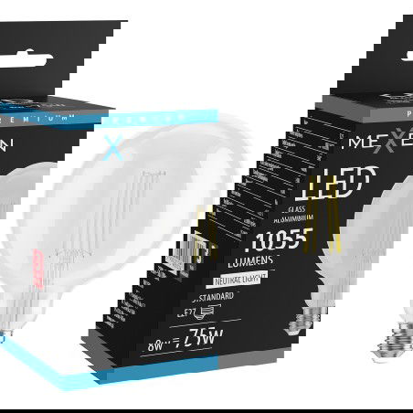 Mexen Vintis LED žiarovka filament E27, G125, 8W, Neutrálna - 4000K, 1055 lm, číra - L158-E27-0840-00