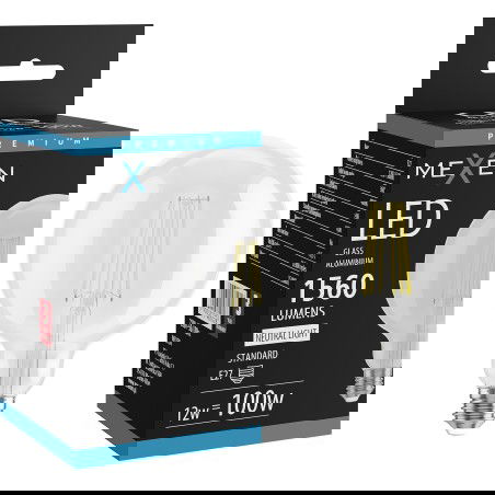 Mexen Vintis LED žiarovka s vláknom E27, G125, 12W, Neutrálna - 4000K, 1560 lm, číra - L158-E27-1240-00