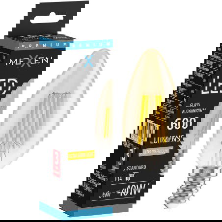 Mexen Vintis LED žiarovka s vláknom E14, C35, 6W, Teplá - 2200K, 600 lm, jantárová - L154-E14-0622-50