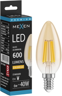 Mexen Vintis LED žiarovka s vláknom E14, C35, 6W, Teplá - 2200K, 600 lm, jantárová - L154-E14-0622-50