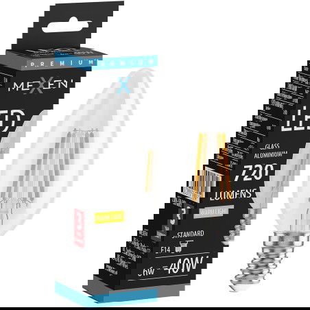 Mexen Vintis Žiarovka filament LED E14, C35, 6W, Teplá - 2700K, 720 lm, číra - L154-E14-0627-00