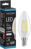 Mexen Vintis LED žiarovka vlákno E14, C35, 6W, Neutrálna - 4000K, 720 lm, číra - L154-E14-0640-00