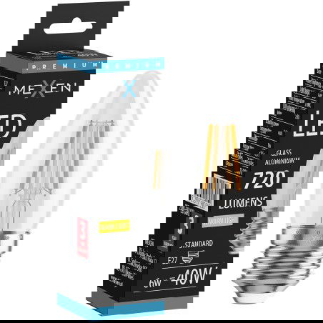 Mexen Vintis LED žiarovka filament E27, C35, 6W, Teplá - 2700K, 720 lm, číra - L154-E27-0627-00