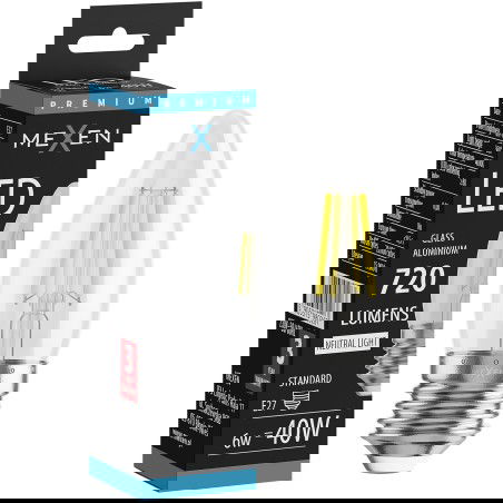 Mexen Vintis LED filamentová žiarovka E27, C35, 6W, Neutrálna - 4000K, 720 lm, číra - L154-E27-0640-00