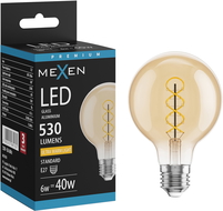 Mexen Vintis LED žiarovka filament špirála E27, G80, 6W, Teplá - 2200K, 530 lm, jantárová - L165-E27-0622-50