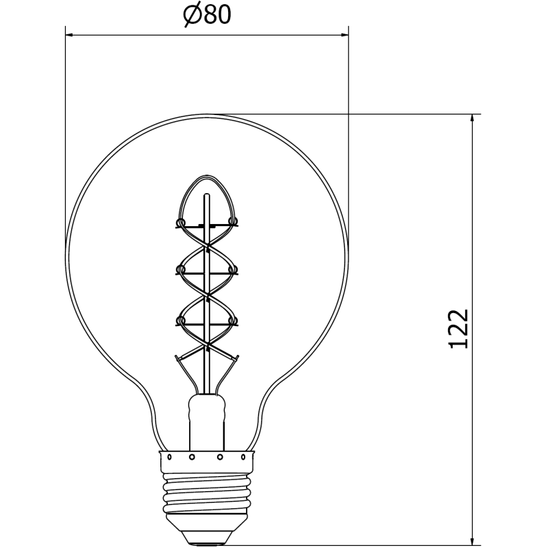 Mexen Vintis Žiarovka filament špirála LED E27, G80, 8W, Teplá - 2200K, 600 lm, jantárová - L165-E27-0822-50