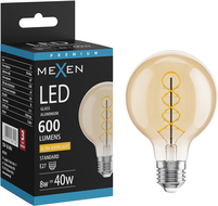 Mexen Vintis Žiarovka filament špirála LED E27, G80, 8W, Teplá - 2200K, 600 lm, jantárová - L165-E27-0822-50