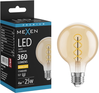 Mexen Vintis LED žiarovka filament špirála E27, G80, 4W, Teplá - 2700K, 360 lm, amber - L165-E27-0427-50