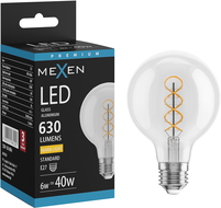 Mexen Vintis LED žiarovka s filamentovou špirálou E27, G80, 6W, Teplá - 2700K, 630 lm, číra - L165-E27-0627-00