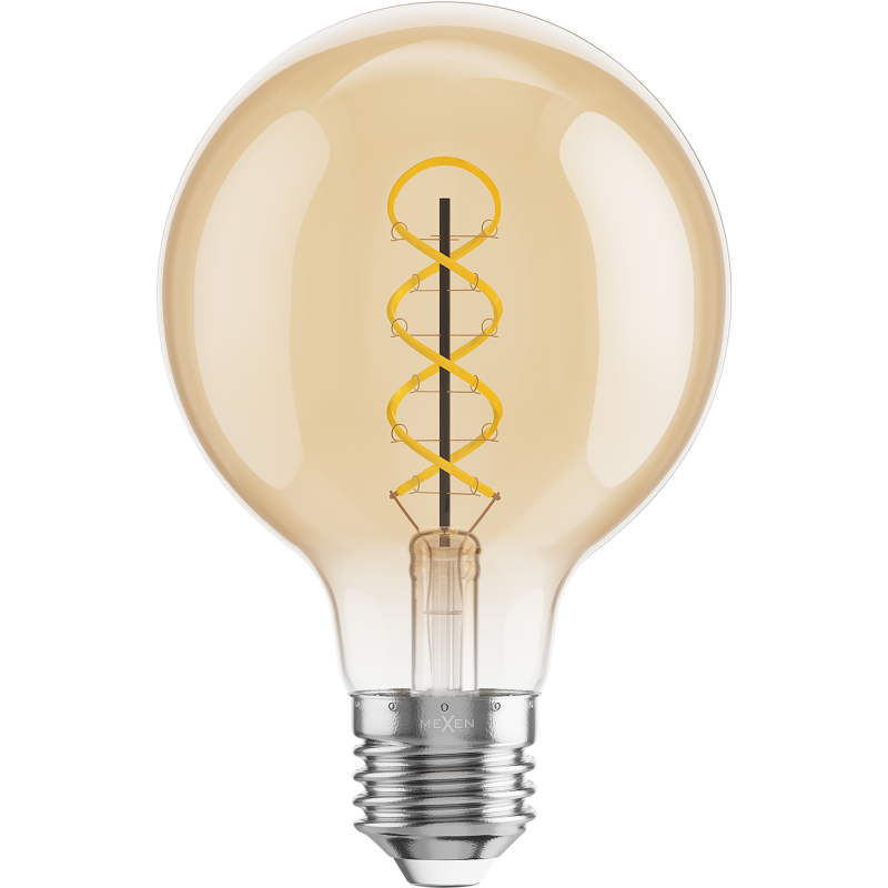 Mexen Vintis Žiarovka filament špirála LED E27, G80, 6W, Teplá - 2700K, 530 lm, jantárová - L165-E27-0627-50