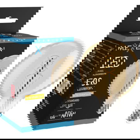 Mexen Vintis Filamentová žiarovka špirála LED E27, G125, 6W, Teplá - 2200K, 530 lm, jantárová - L168-E27-0622-50