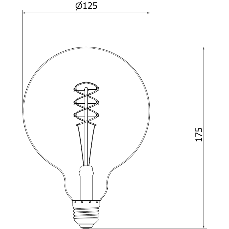 Mexen Vintis LED filament špirálová žiarovka E27, G125, 8W, Teplá - 2200K, 600 lm, jantárová - L168-E27-0822-50