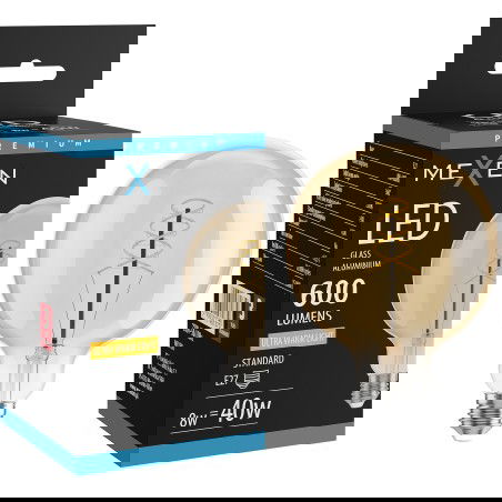 Mexen Vintis LED filament špirálová žiarovka E27, G125, 8W, Teplá - 2200K, 600 lm, jantárová - L168-E27-0822-50