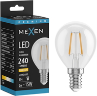 Mexen Vintis LED vlákno žiarovka E14, G45, 2W, Teplá - 2700K, 240 lm, číra - L156-E14-0227-00