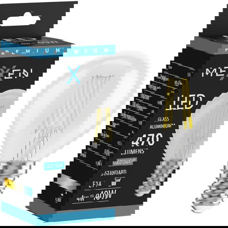 Mexen Vintis LED žiarovka filament E14, G45, 4W, Studená - 6500K, 470 lm, číra - L156-E14-0465-00