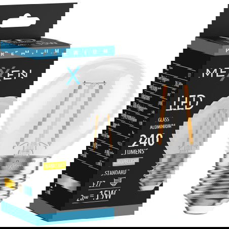 Mexen Vintis LED žiarovka vlákna E27, G45, 2W, Teplá - 2700K, 240 lm, číra - L156-E14-0227-00 - L156-E27-0227-00